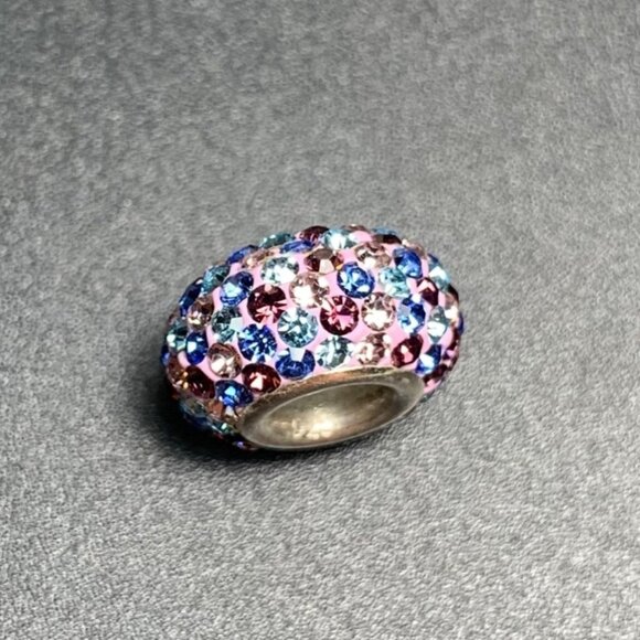 Sterling Silver 955 Slide Charm Multi Color Crystal Rhondel Charm 6.6mm Wide - Picture 2 of 7